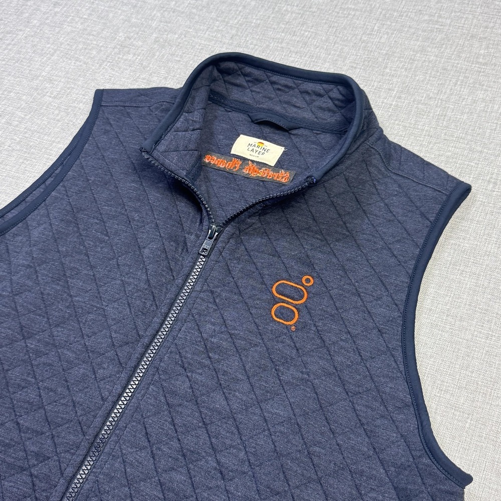 Marine Layer Quilted Fleece Vest Mens Medium Blue Full‎ Zip Pockets